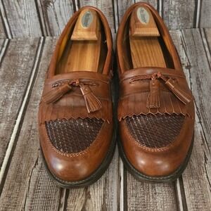 10 D Mens Allen Edmonds Cody Chili Brown Woven Leather Kiltie Tassel Loafers